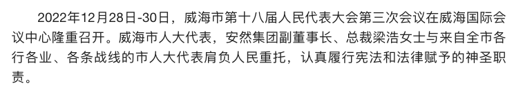 安然纳米集团副董事长梁浩代表出席威海市十八届人大三次会