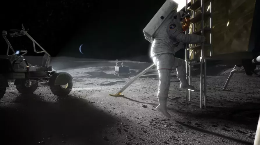 一名宇航员在阿蒂米斯计划下踏上月球表面(效果图)