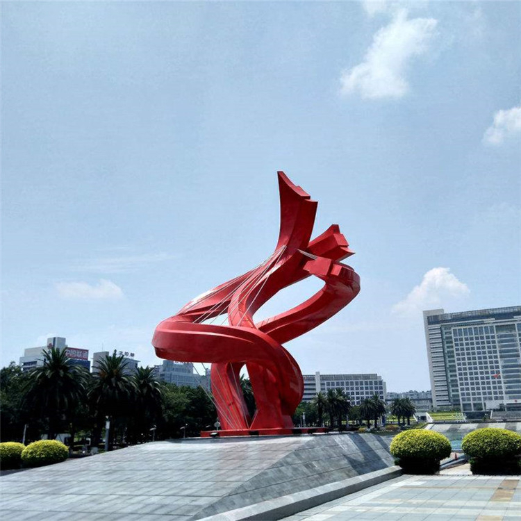 不锈钢飘带雕塑,红色抽象丝带雕塑