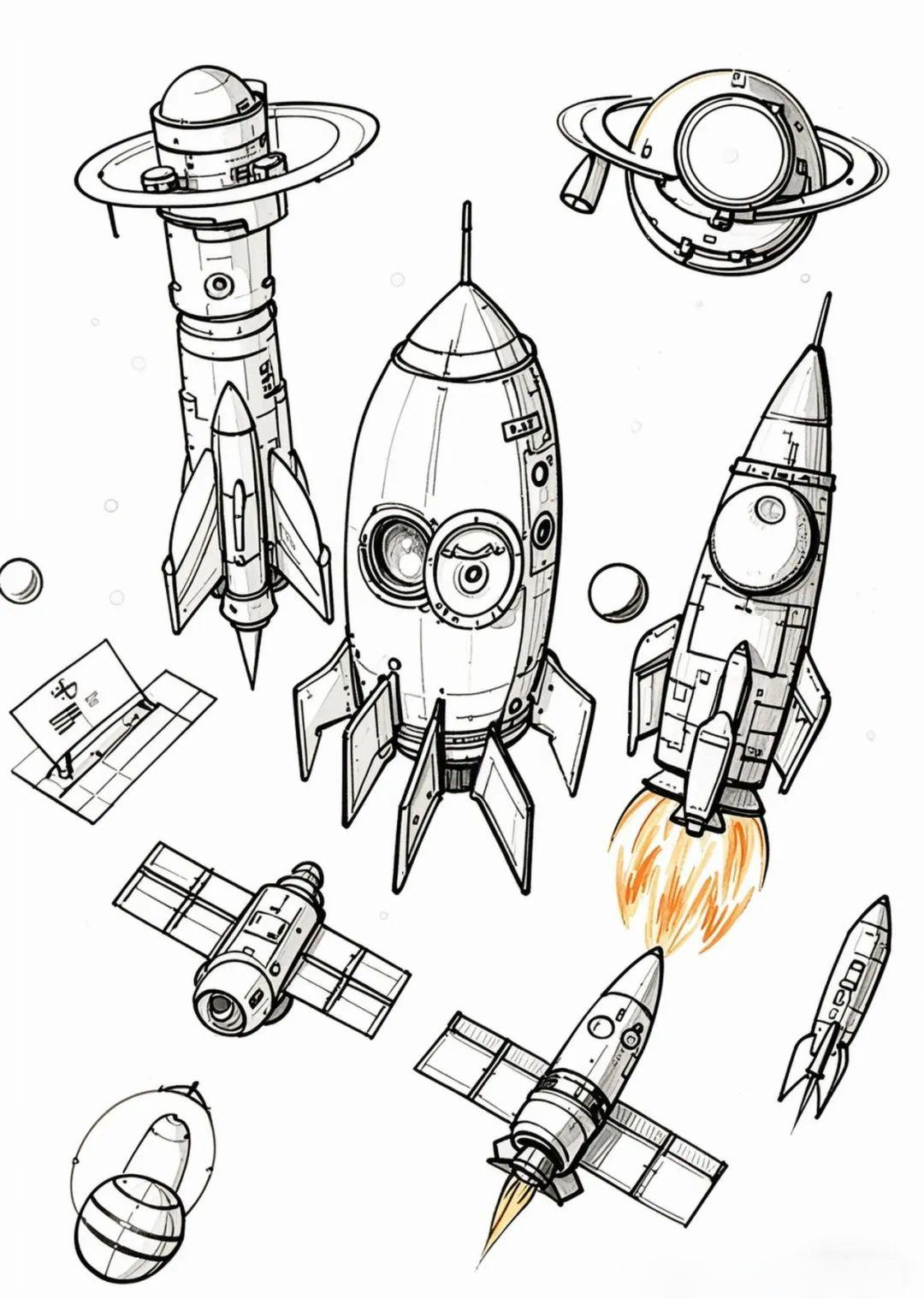 科技主题绘画大赛获奖素材精选,附黑白线稿与马克笔涂色技巧