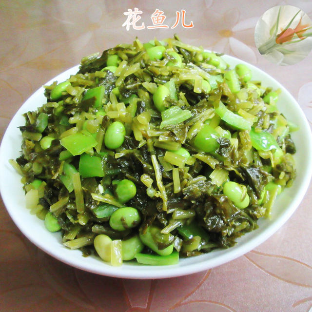 青椒毛豆炒咸菜,咸鲜味美,可口下饭