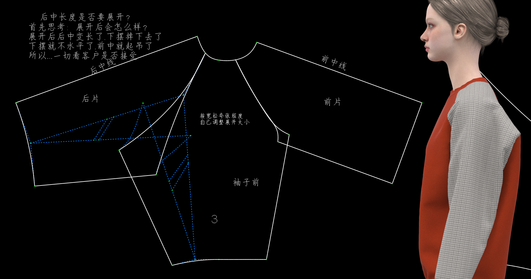 服装设计纸样张鹏老师宽松插肩袖针织t恤衫结构