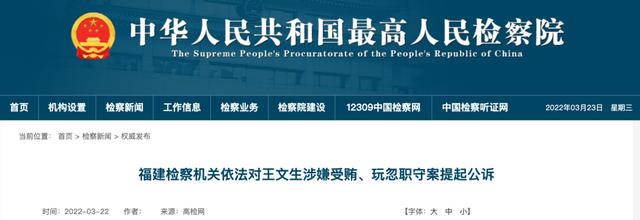 福建省消防救援总队原党委副书记王文生被公诉