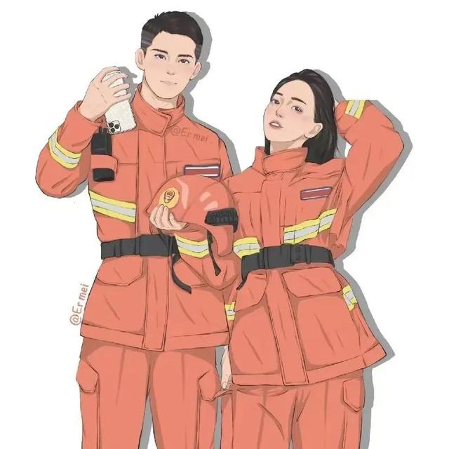 消防员卡通 情侣头像图片