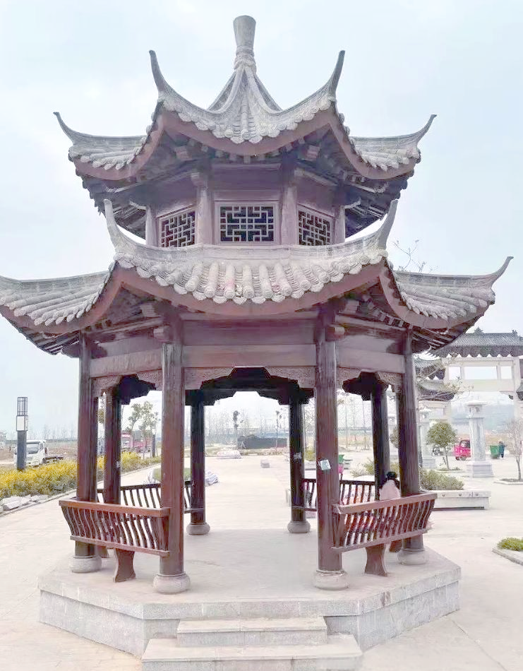 防腐木双层八角凉亭:景观古建与实用主义的完美结合