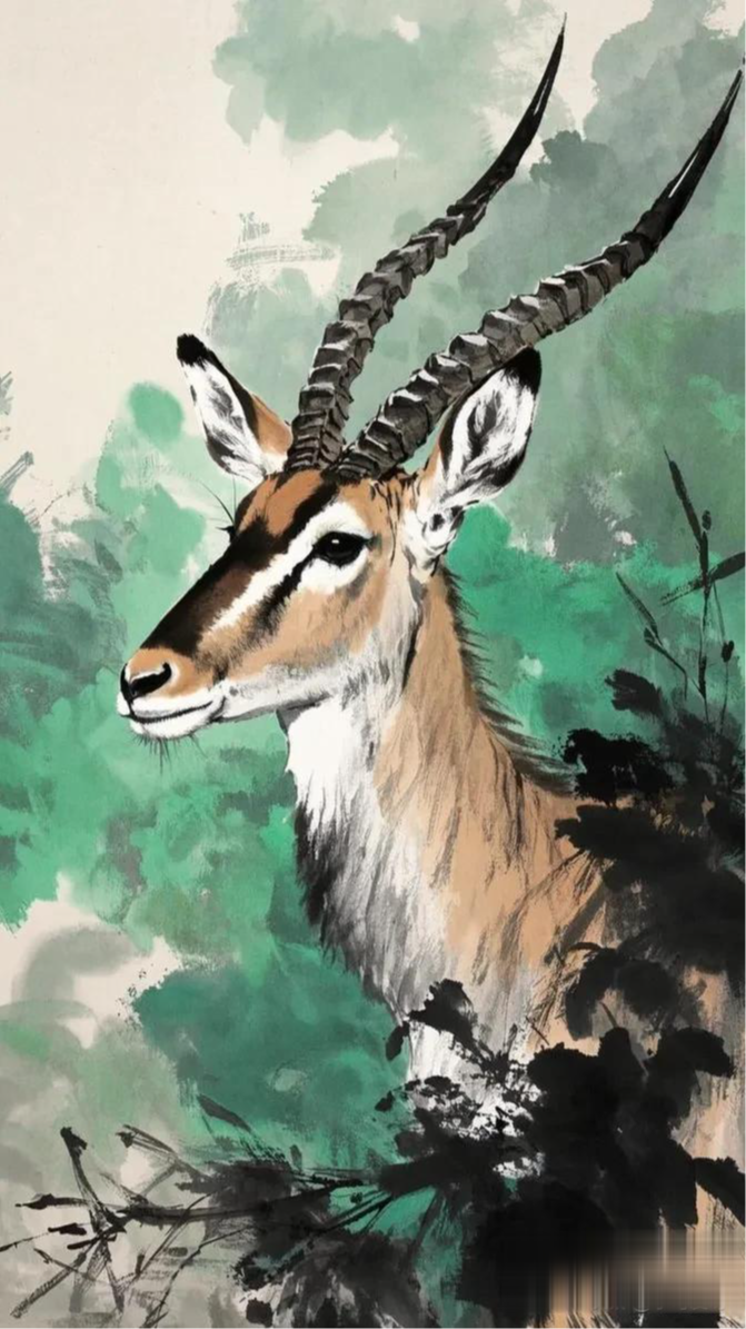 水墨画风格画动物:羚羊