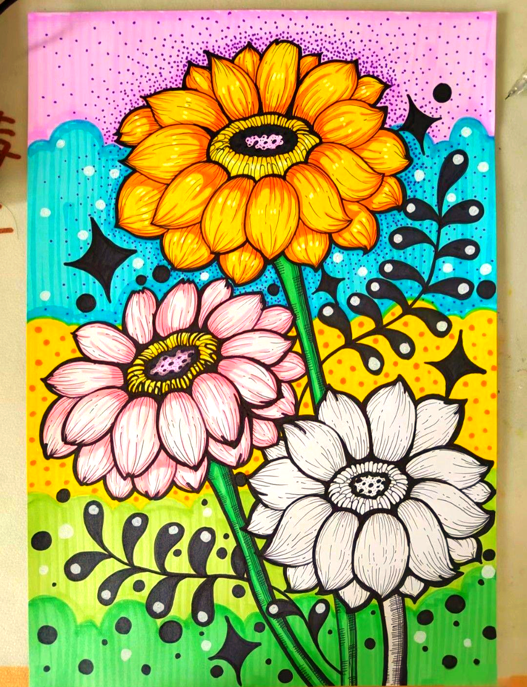 春天绘画创意美术儿童获奖范画,色彩与线条皆显高级感,值得初学者临摹