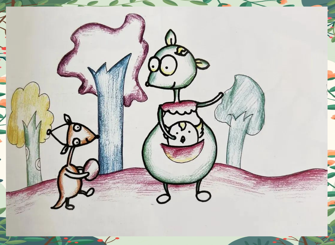 彩铅画的魅力与奇幻旅程:袋鼠妈妈的冒险故事