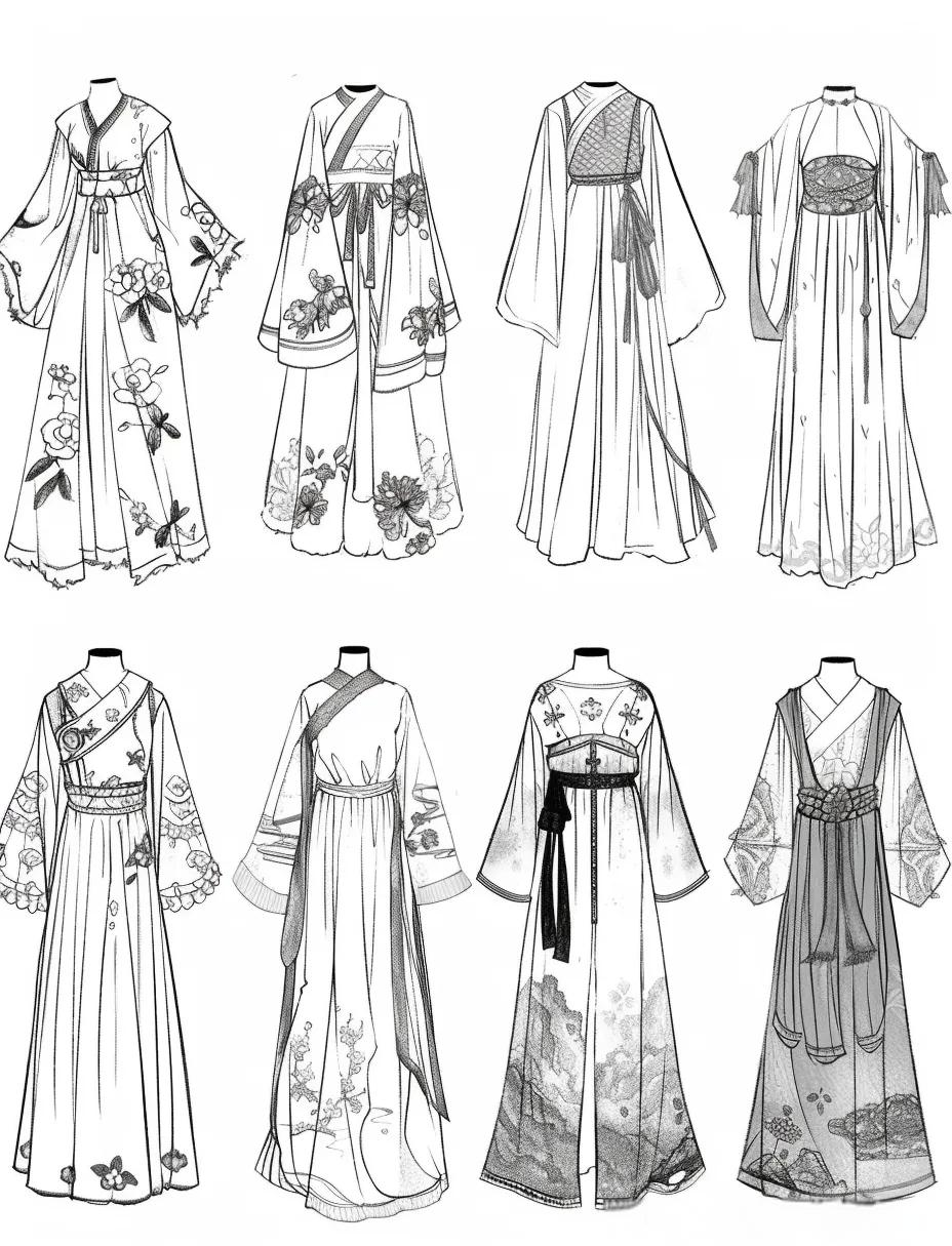 众多精致国风汉服款式图线稿,领略传统服饰魅力!