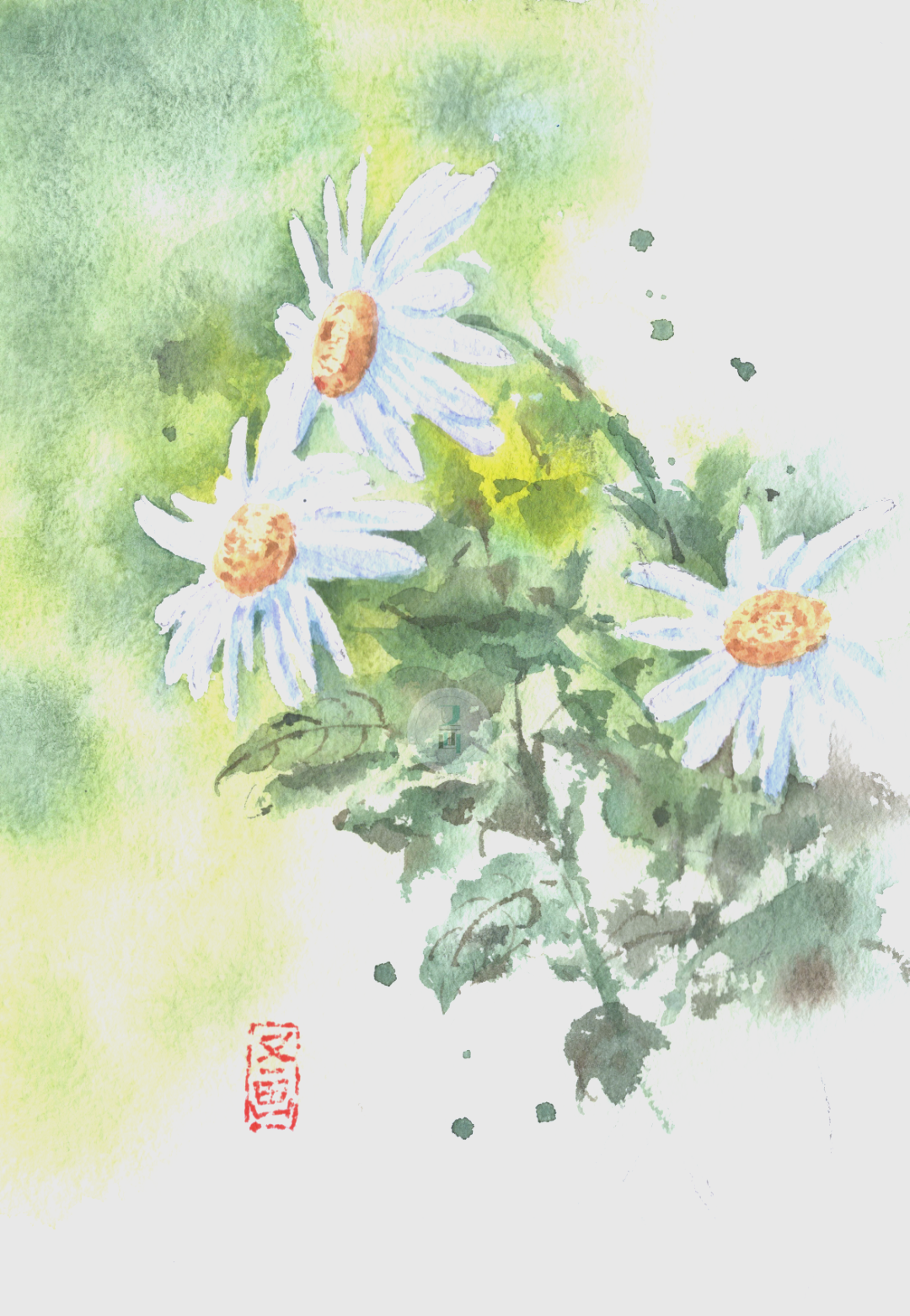 探索用不到20色绘制写意小雏菊的细腻过程