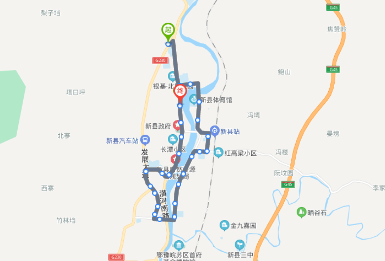 河南新县火车站途经公交车线路乘坐点及其运行时间