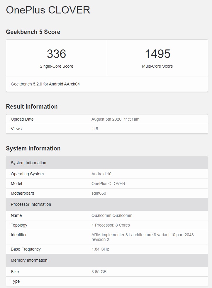 一加新机现身geekbench:高通骁龙660加持,4gb内存