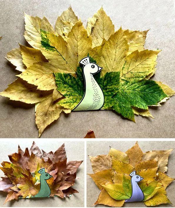 跟孩子一起做树叶拼贴画,波点画,在多彩创意里感受美美的秋天