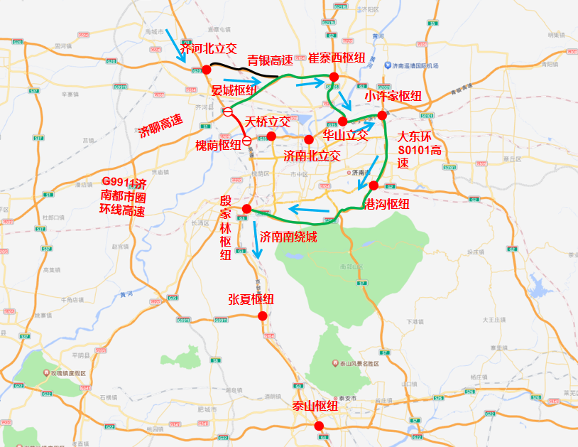 绕行路线一(主要):京台高速张夏枢纽→g9911济南都市圈环线高速→梁