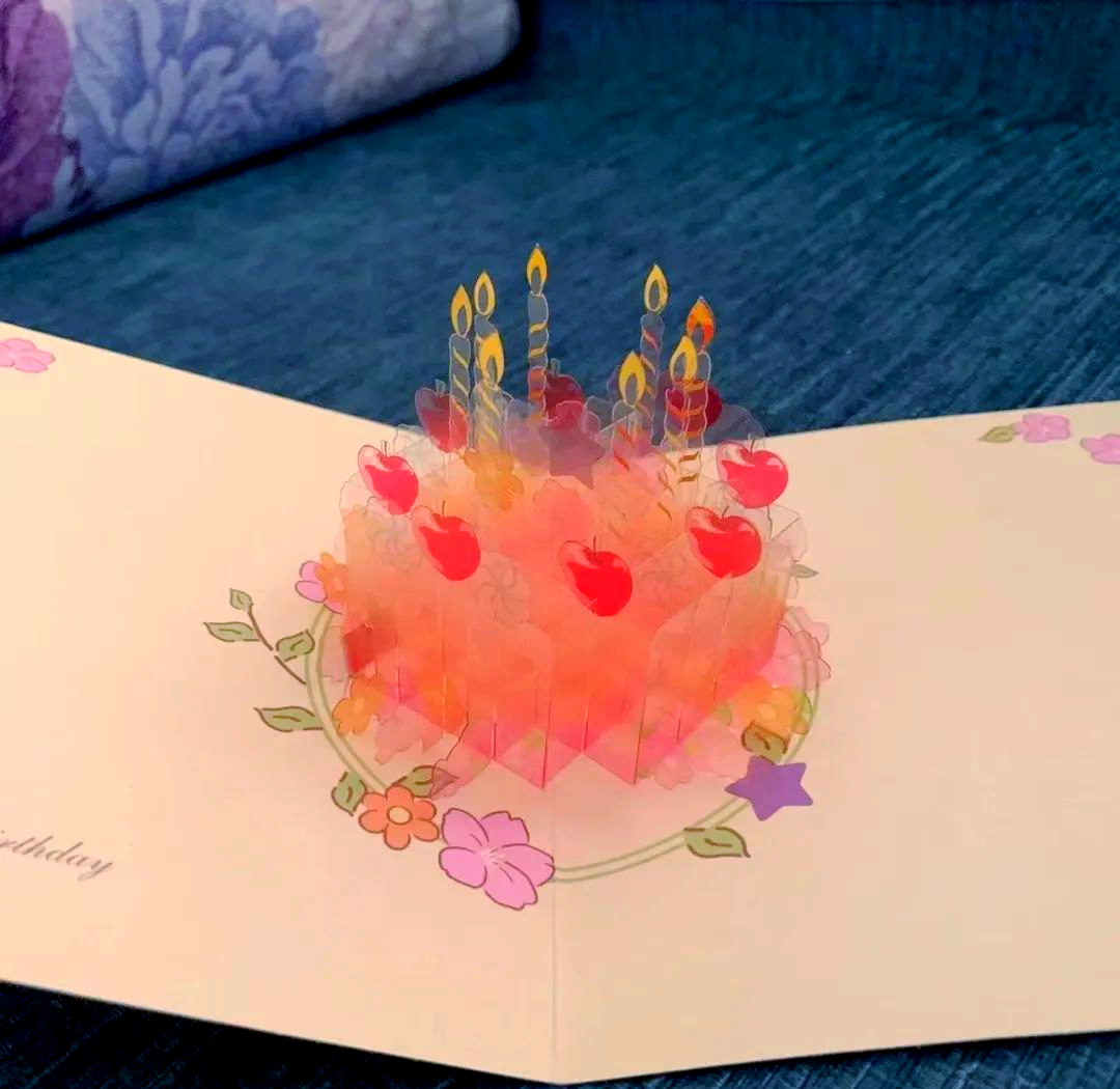 unigift生日水晶蛋糕贺卡:创意手工立体折叠卡片,高档材质代手写字