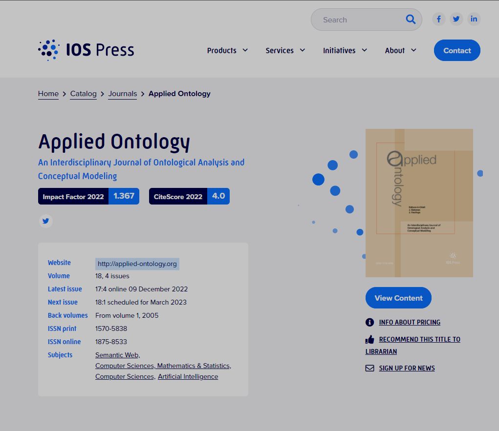 applied ontology影響因子,是幾區,是不是預警期刊
