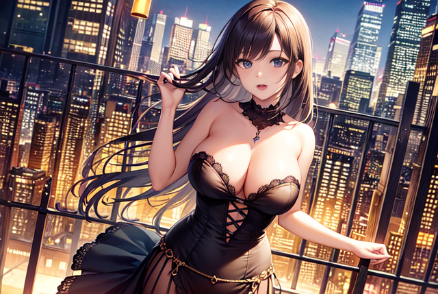 「ai美图系列03」二次元黑蕾丝连衣裙