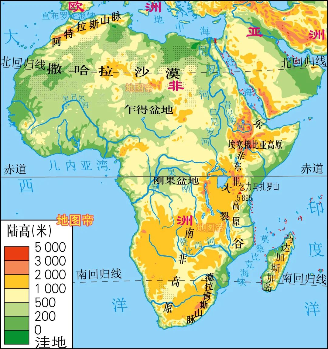 亚洲欧洲非洲地形简图图片