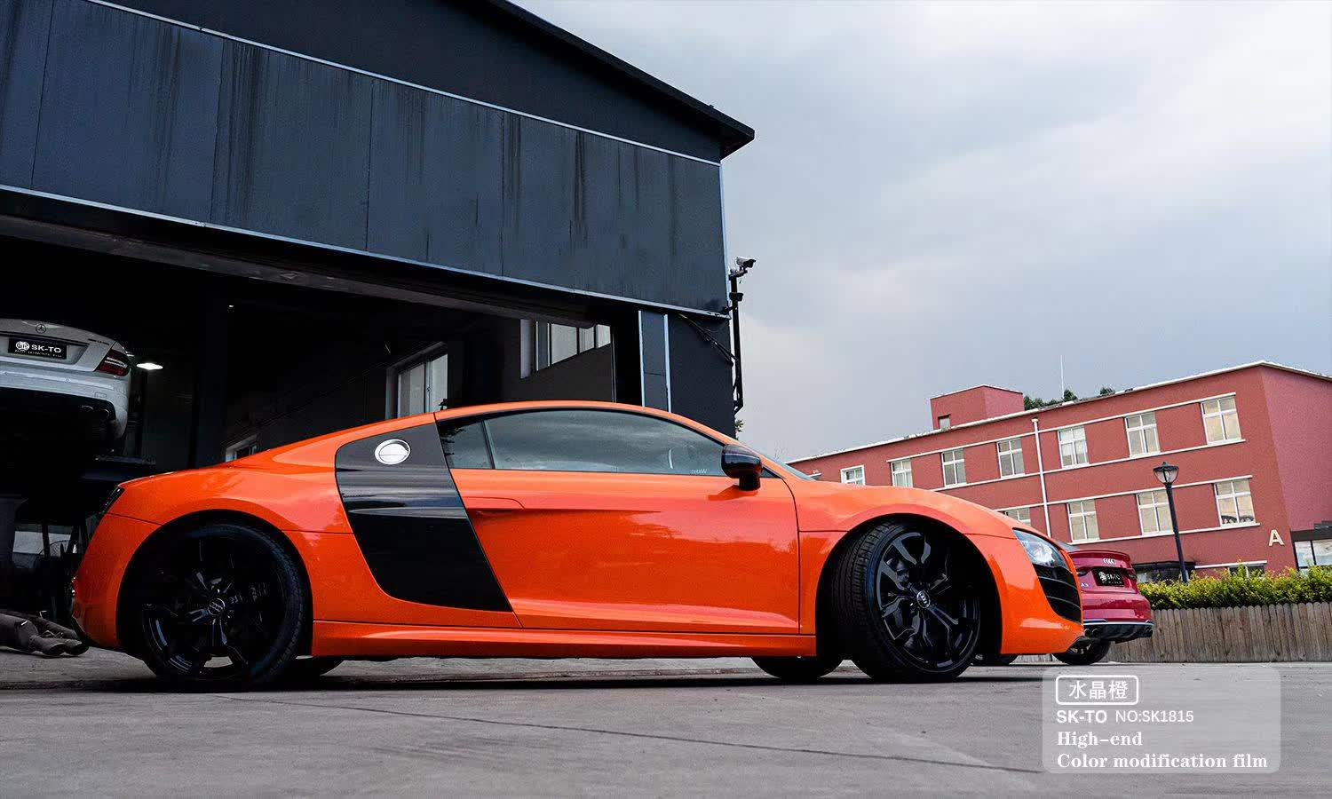 奥迪r8全车skto改色膜水晶烈焰橙