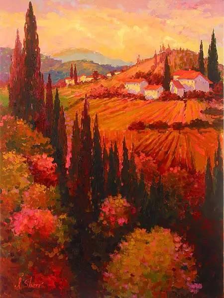 红色风景油画 艾琳·谢里irene sheri作品欣赏