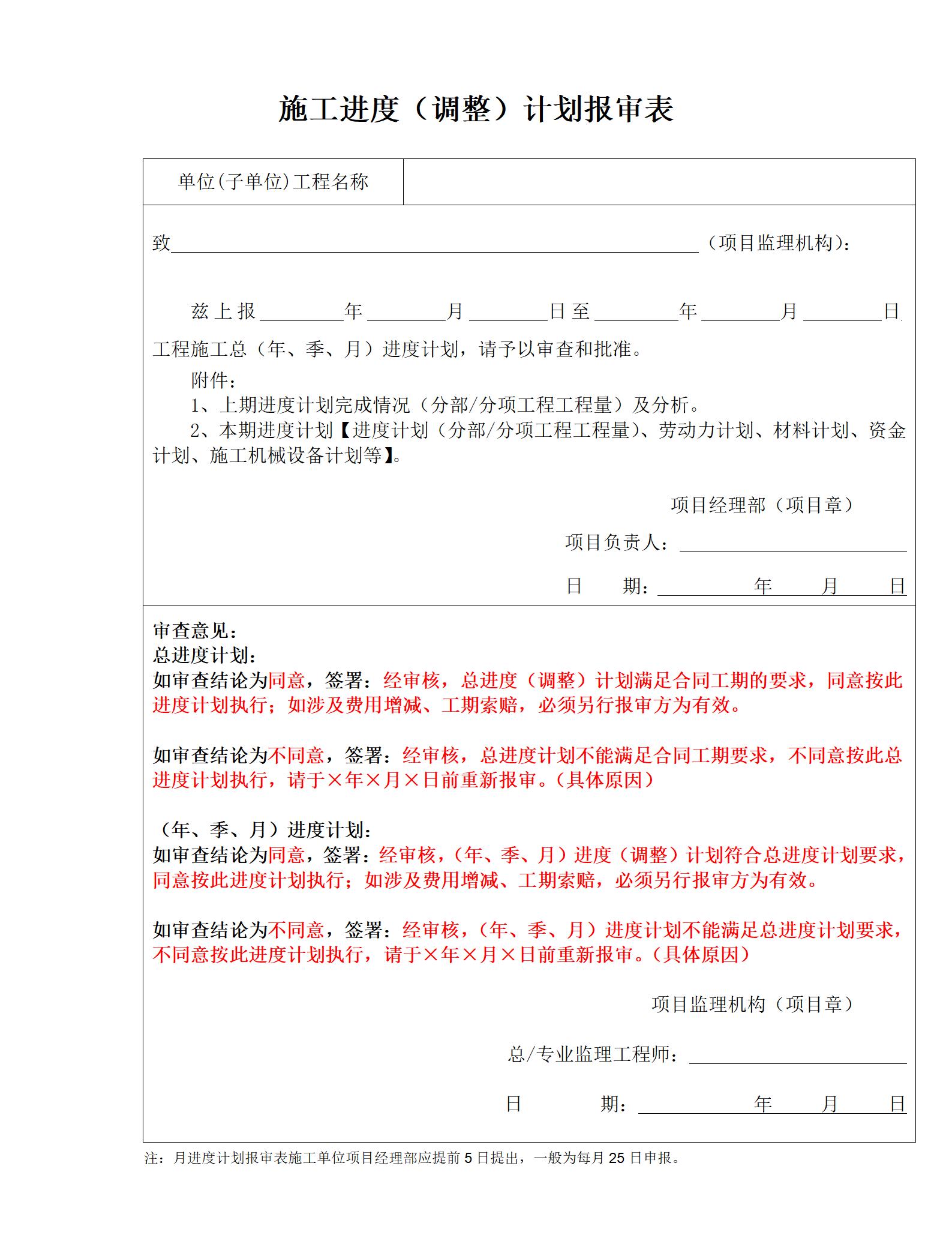 项目划分监理审批样表