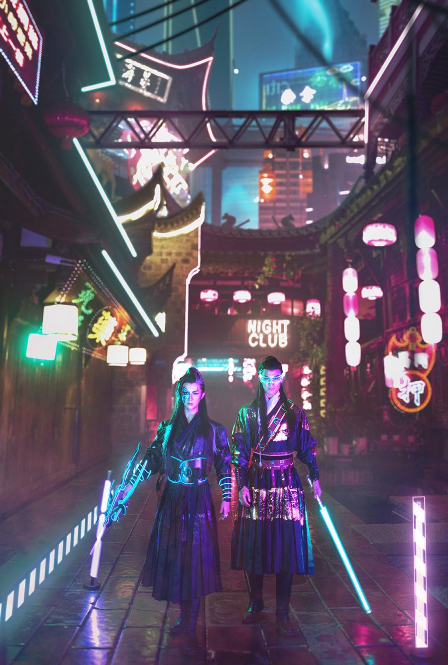 当国风汉服与赛博朋克碰撞,科技感十足!