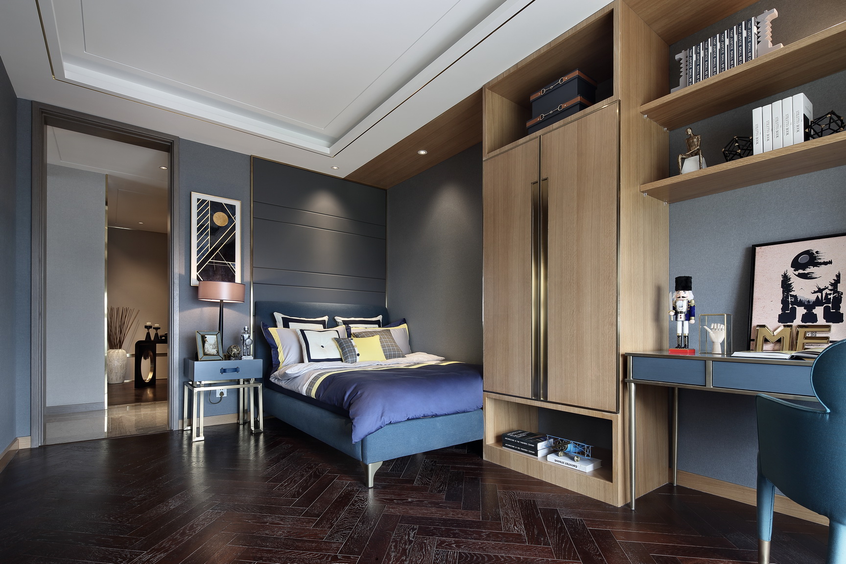 成都天府新区270平现代风设计效果图丨蓝色系轻奢元素搭配