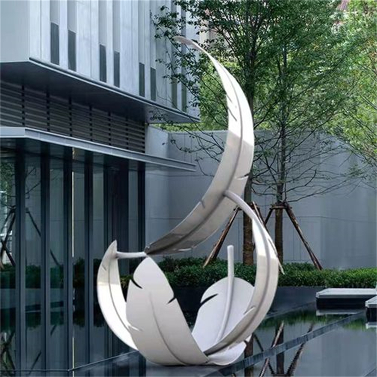 不锈钢羽毛雕塑,三根白色羽毛雕塑