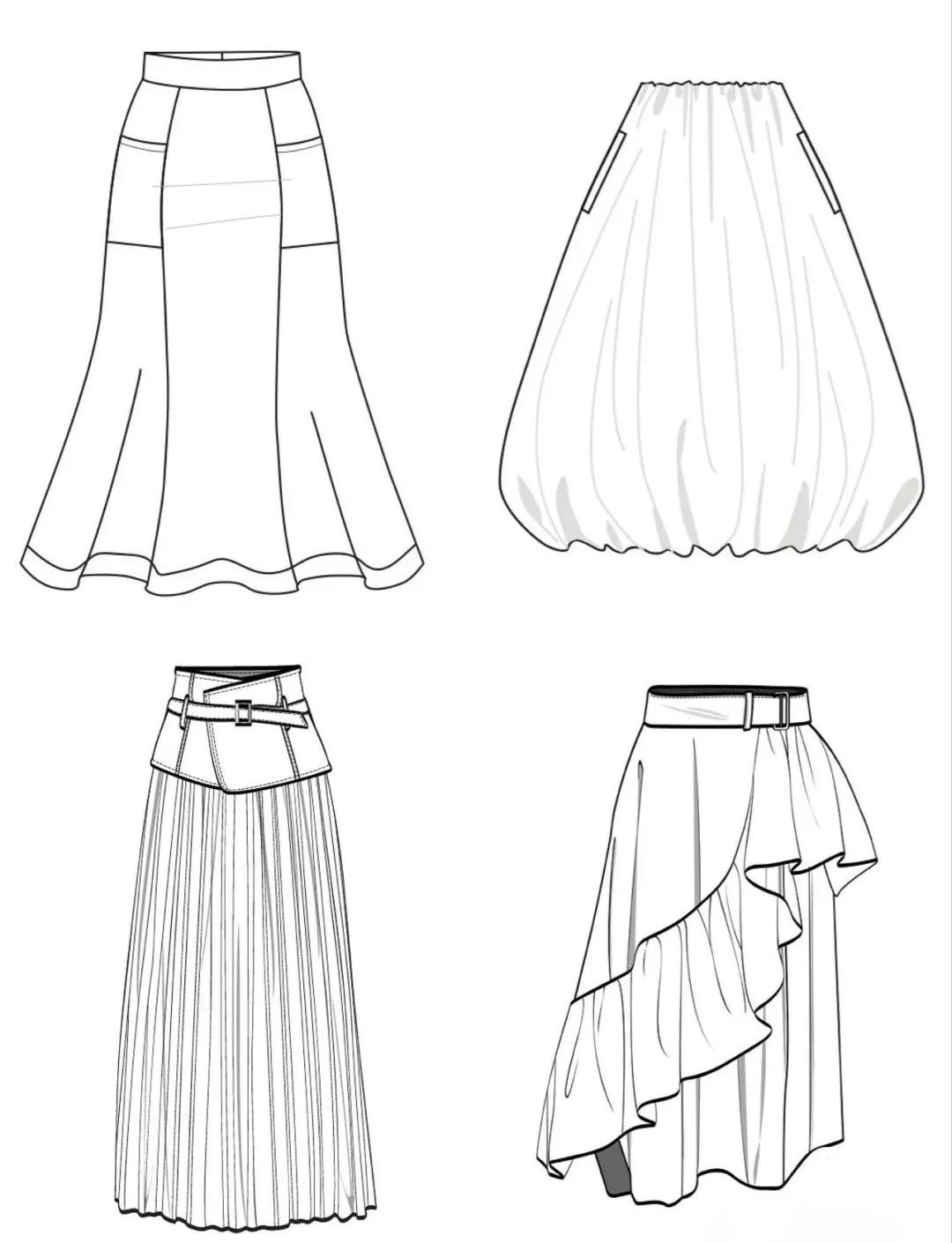 众多半身裙款式图线稿参考
