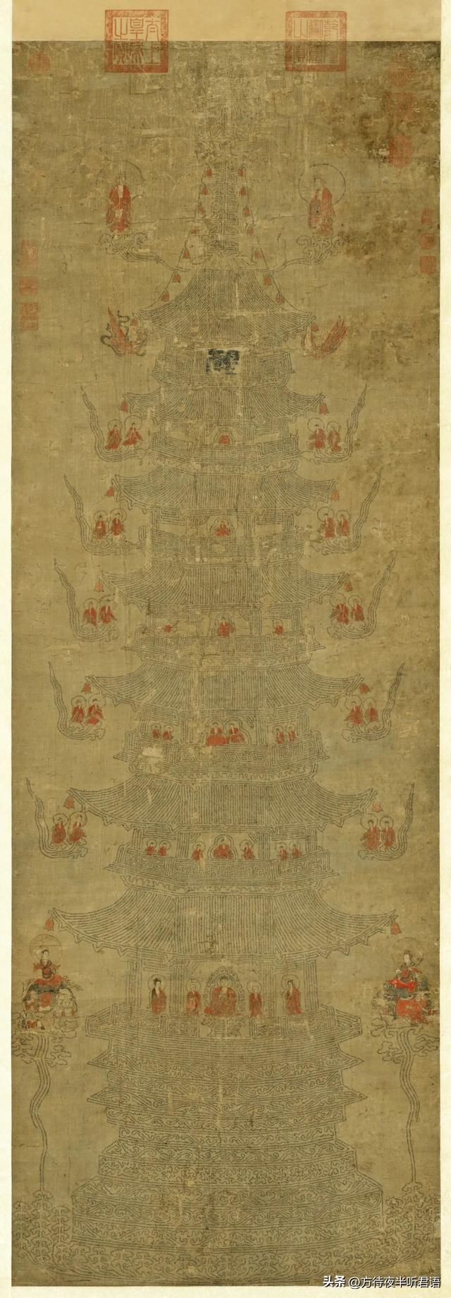 台北故宫一幅忽必烈收藏的金刚经塔艺术珍品,构图精妙,字字玑珠