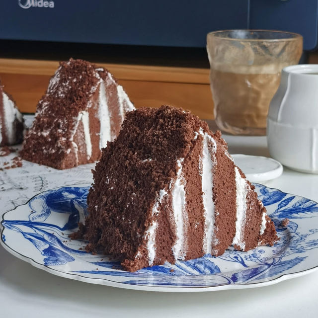 可可松花雪山蛋糕,香甜浓郁,美味下午茶