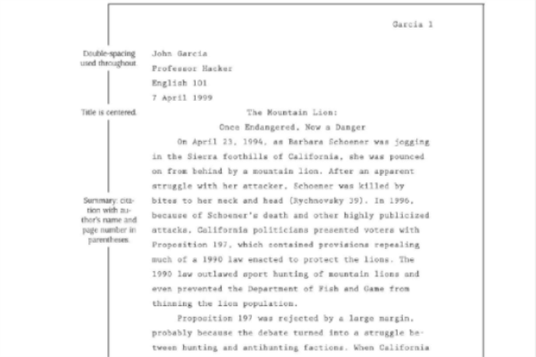 mla格式英文范文举例