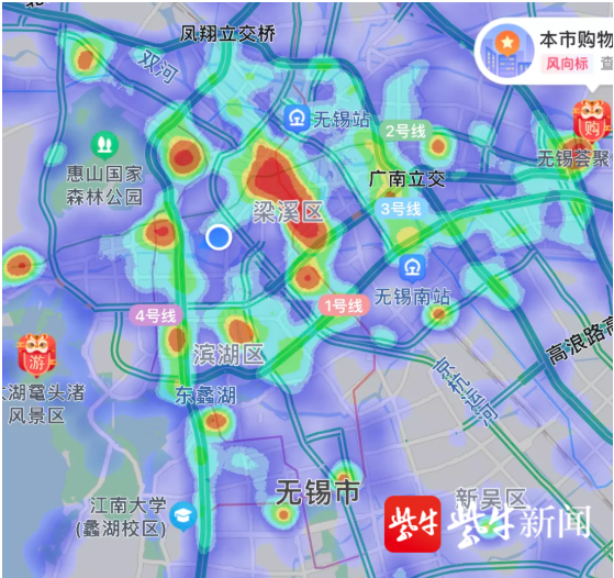 热力图显示,这个春节无锡市中心最热闹的是这里