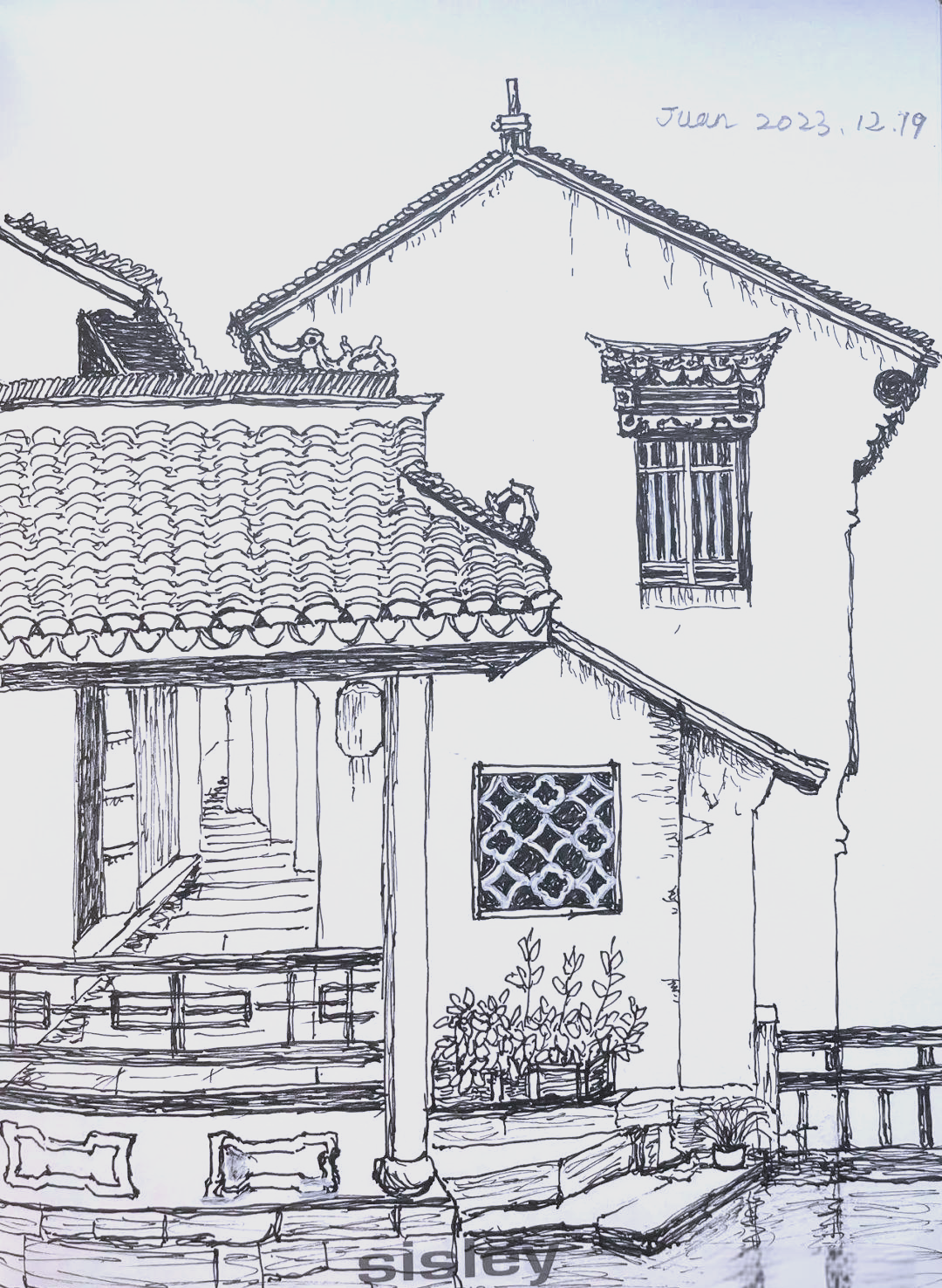钢笔描绘古镇老房子的韵味