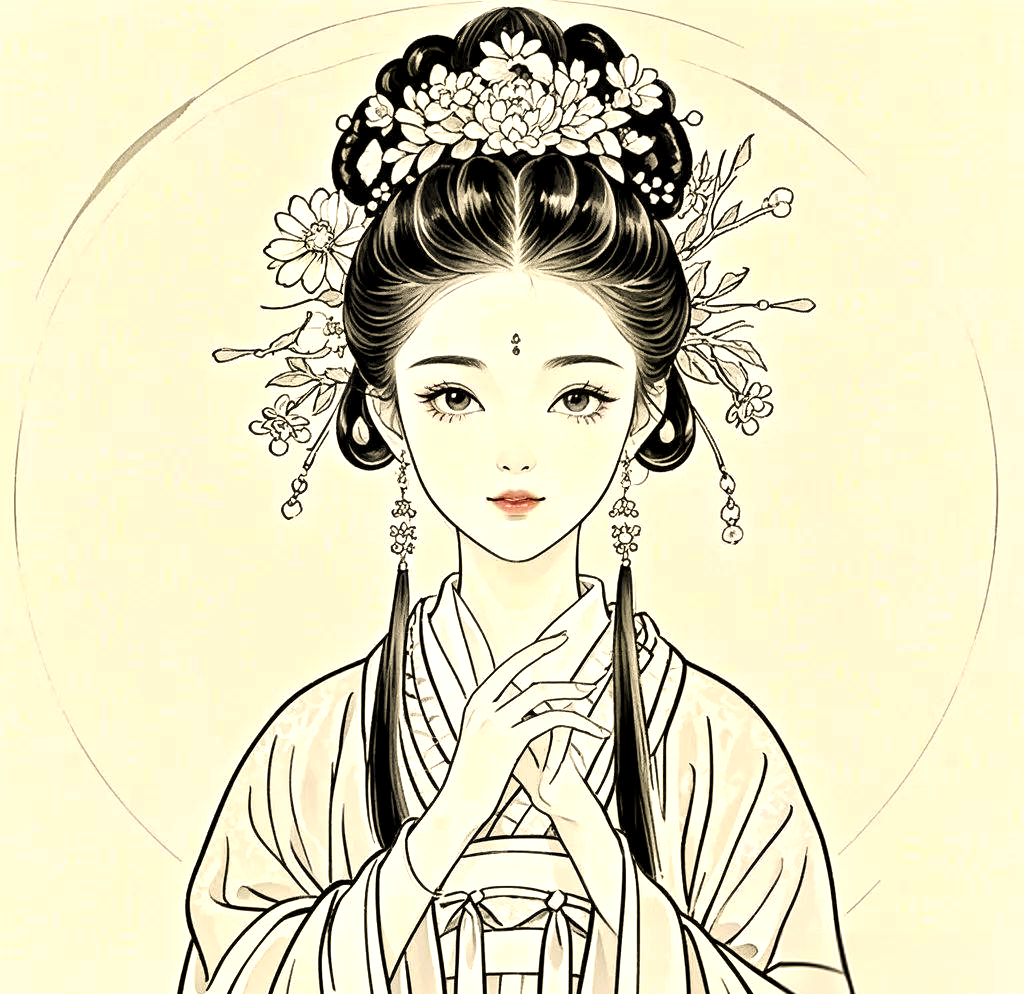 如何用简笔画绘制簪花美女