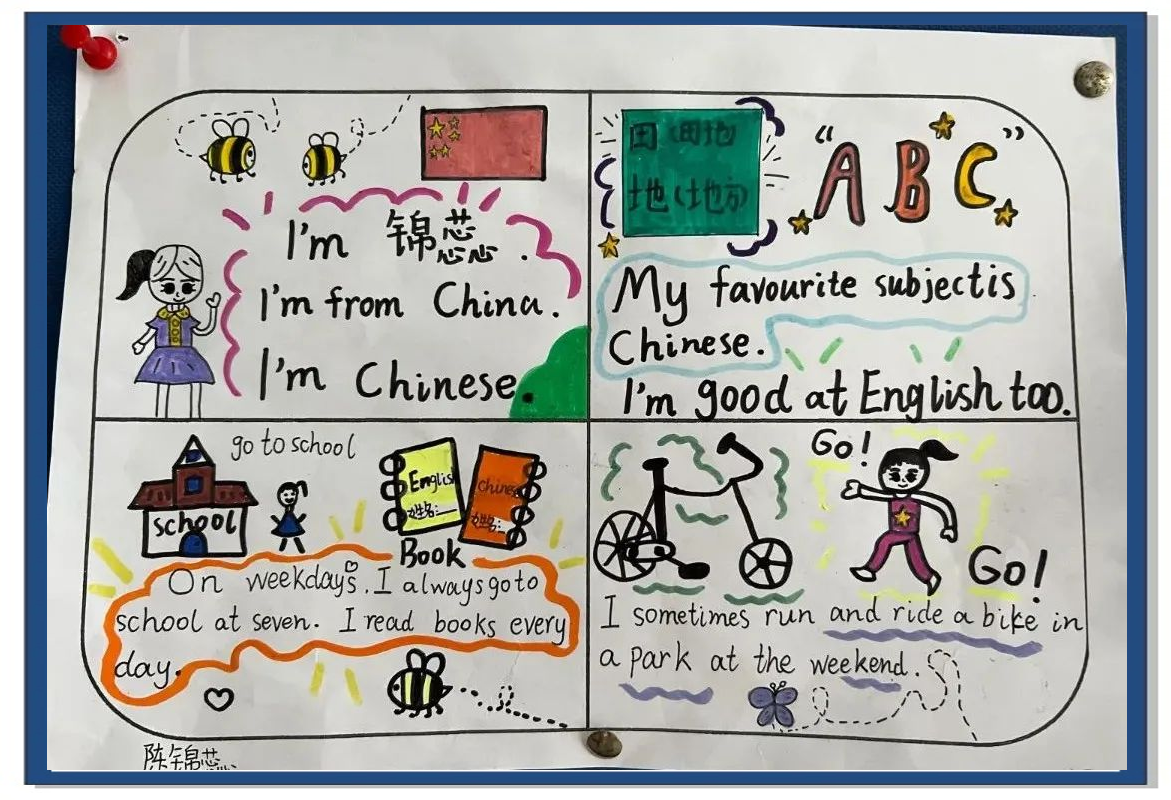 四年级学生开展"my week"主题英语四格漫画活动