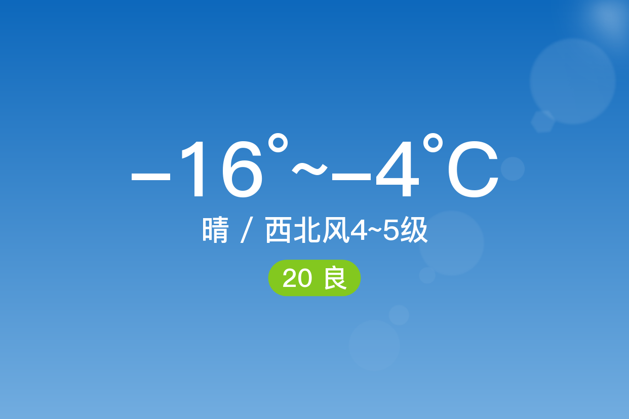 保定徐水,今日晴,白天最高气温-4℃,夜间最低温度-16℃,西北风4~5级