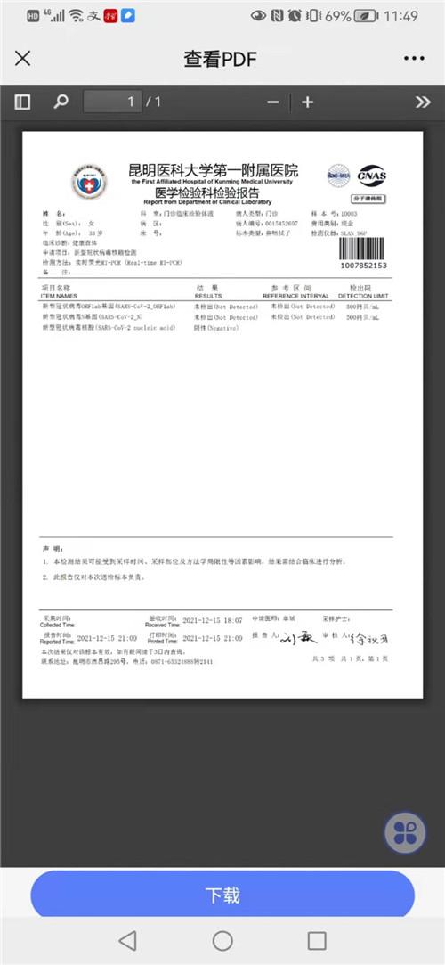 核酸检测纸质报告模板图片