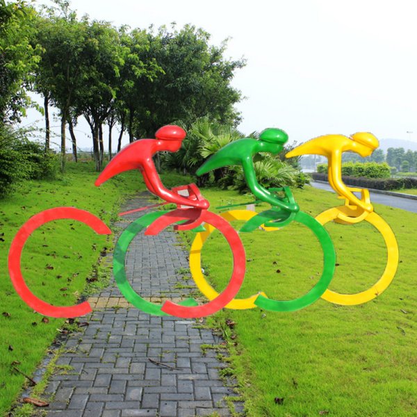 城市玻璃钢骑车人物雕塑