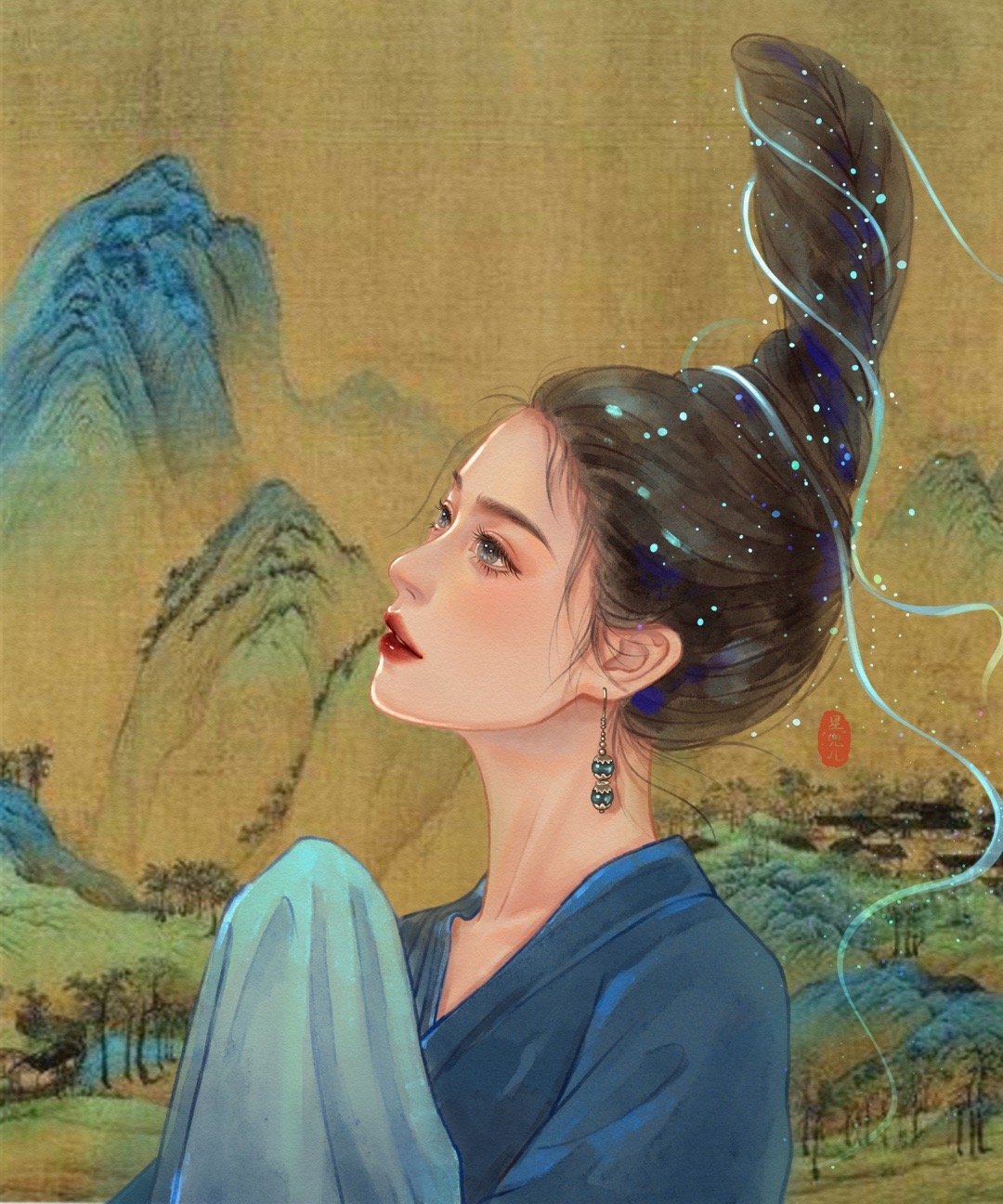 每日古风画师推荐:多位插画师描绘"只此青绿"