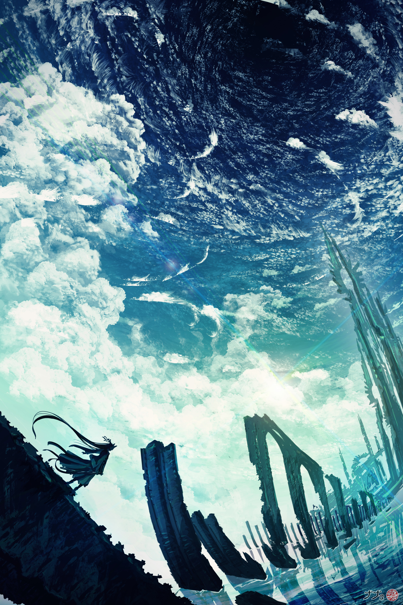 画师「ナナs」作品欣赏:幻想中的世界,奇幻唯美的蓝色系风景插画