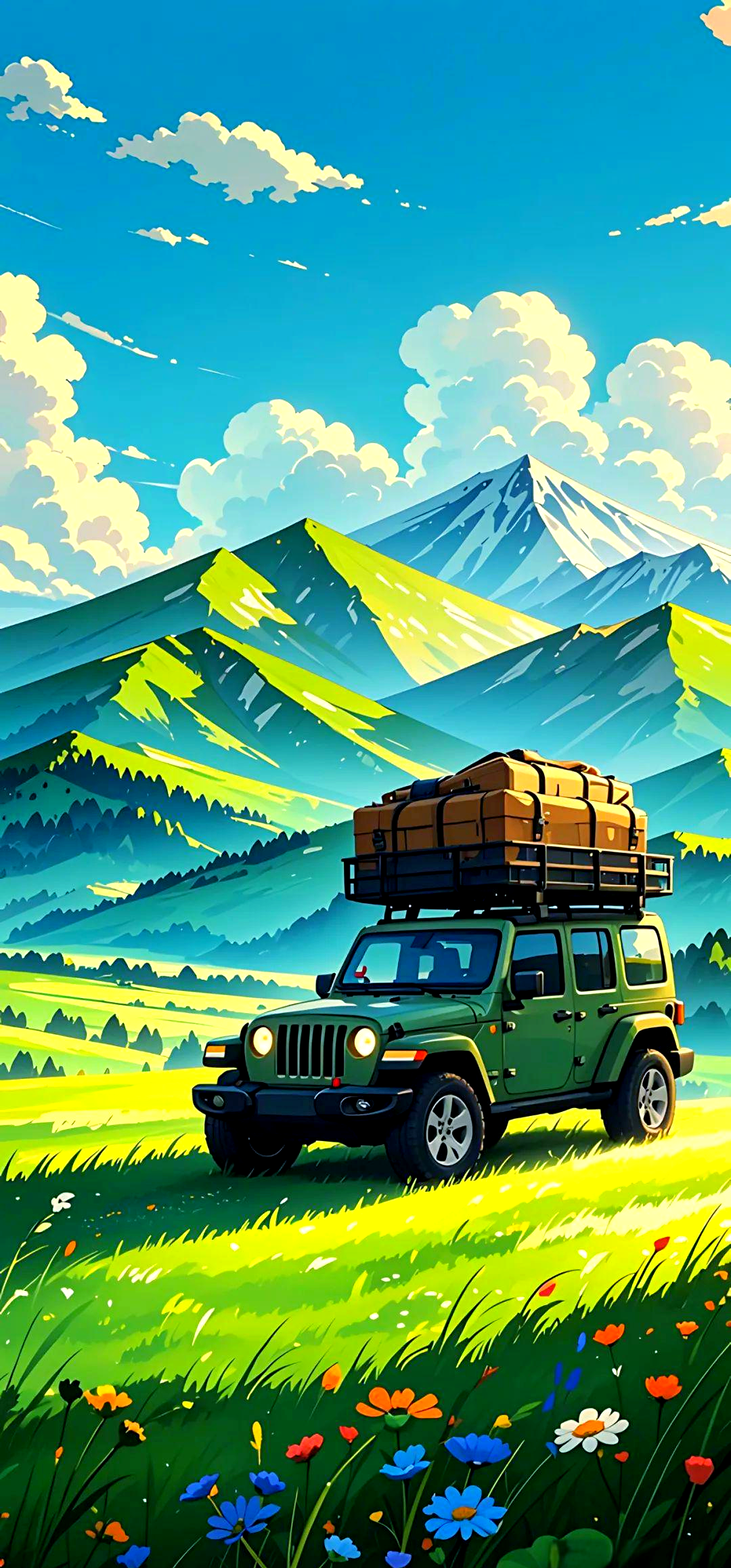 jeep越野车壁纸:展现草地蓝天下的自由之旅