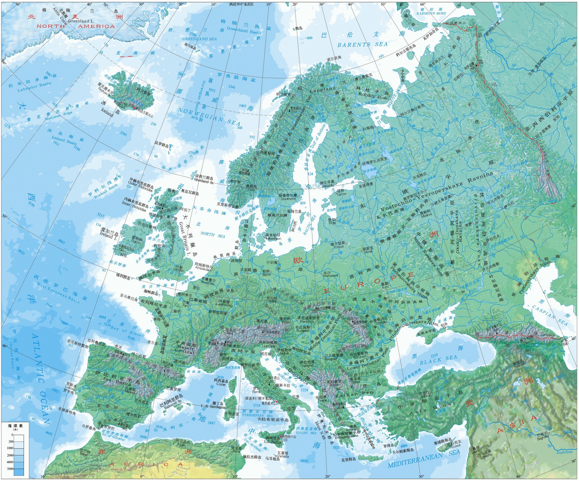 欧洲东部地形图手绘图片