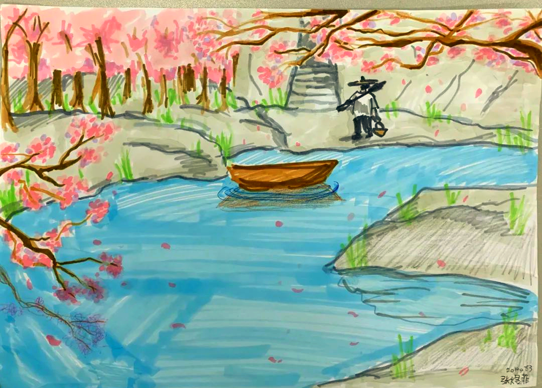 七班学生《桃花源记》绘画作品欣赏