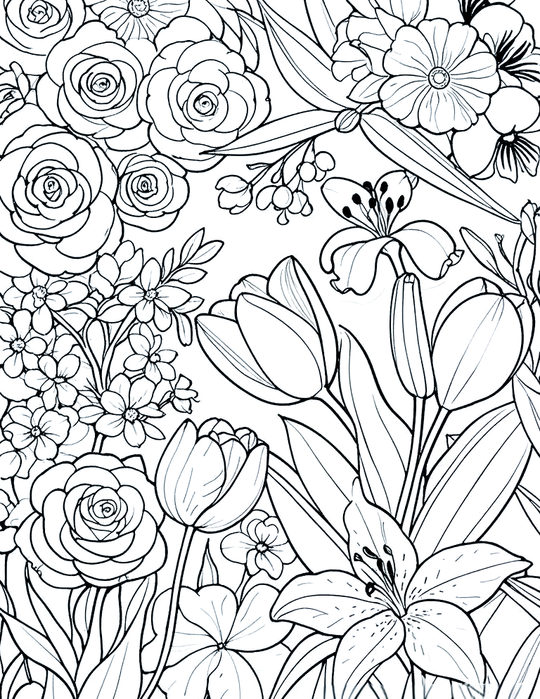 多种常见花朵的简笔画黑白线稿创作技巧