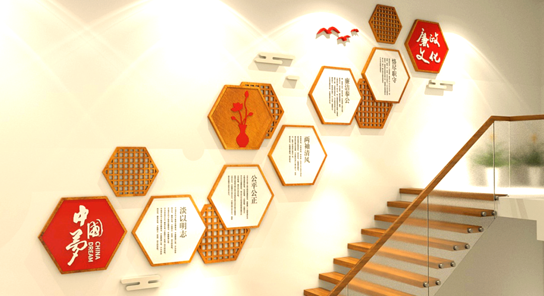 楼梯文化墙设计,美化环境与企业文化兼得