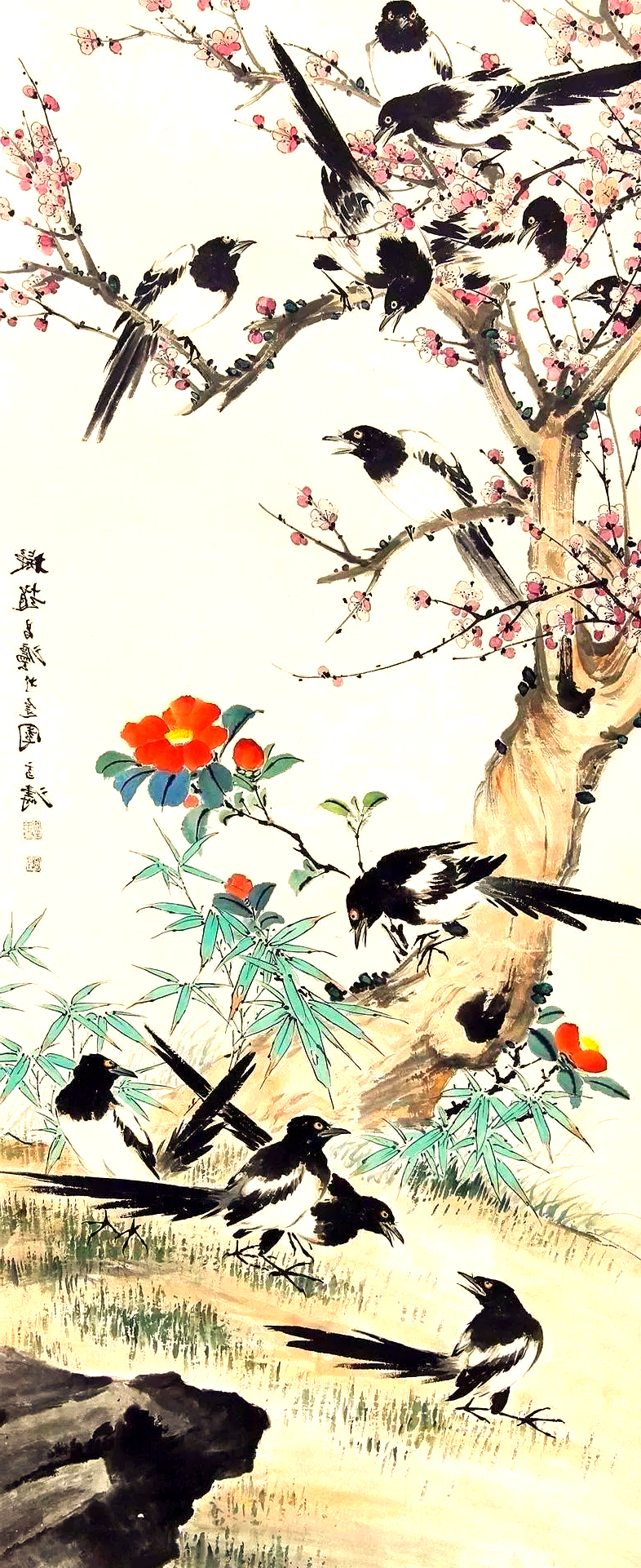 王雪涛笔下的喜鹊,生动逼真,充满灵性!