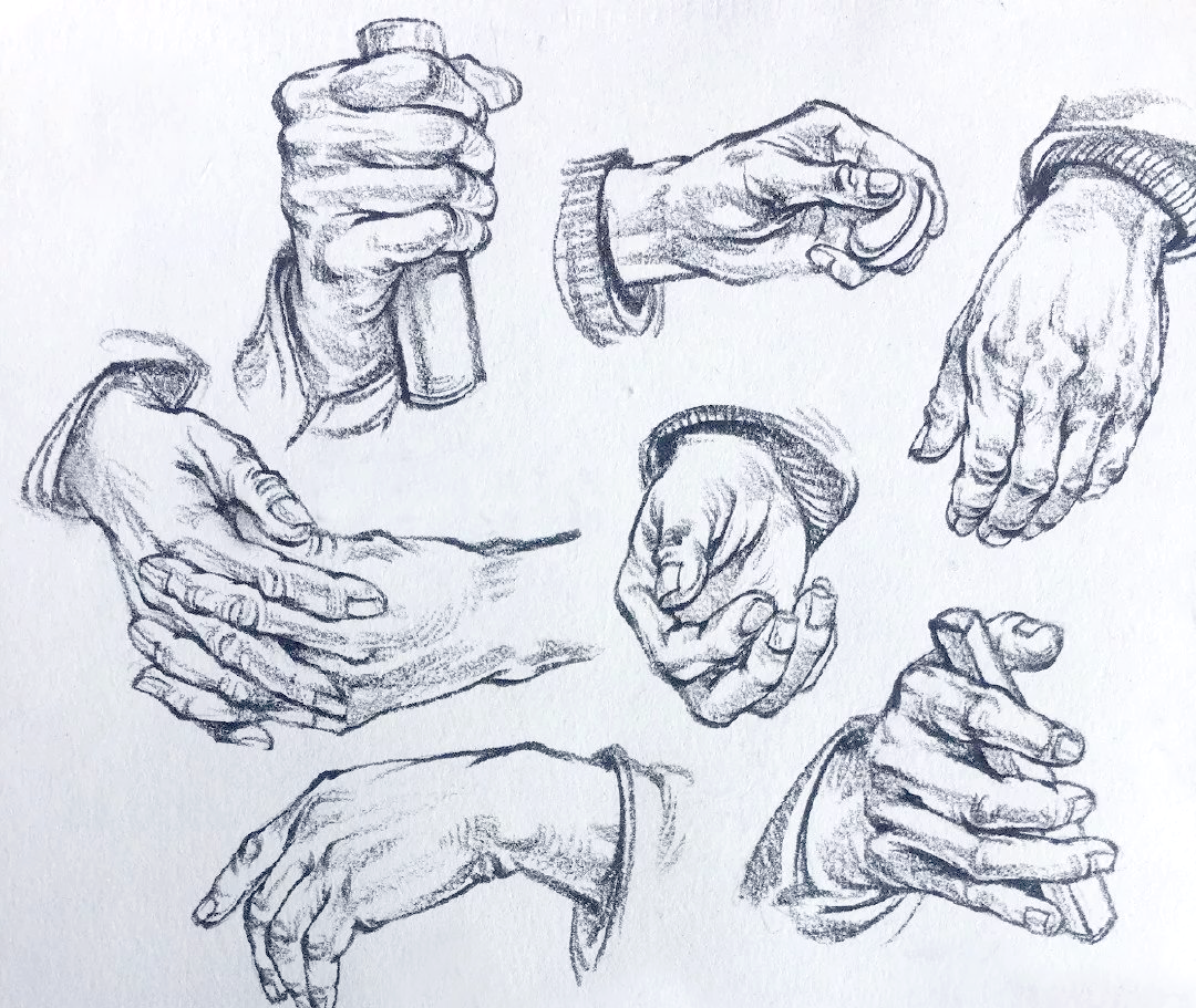 速写手部练习,呈现多角度范画,助力你画出细腻手部线条!