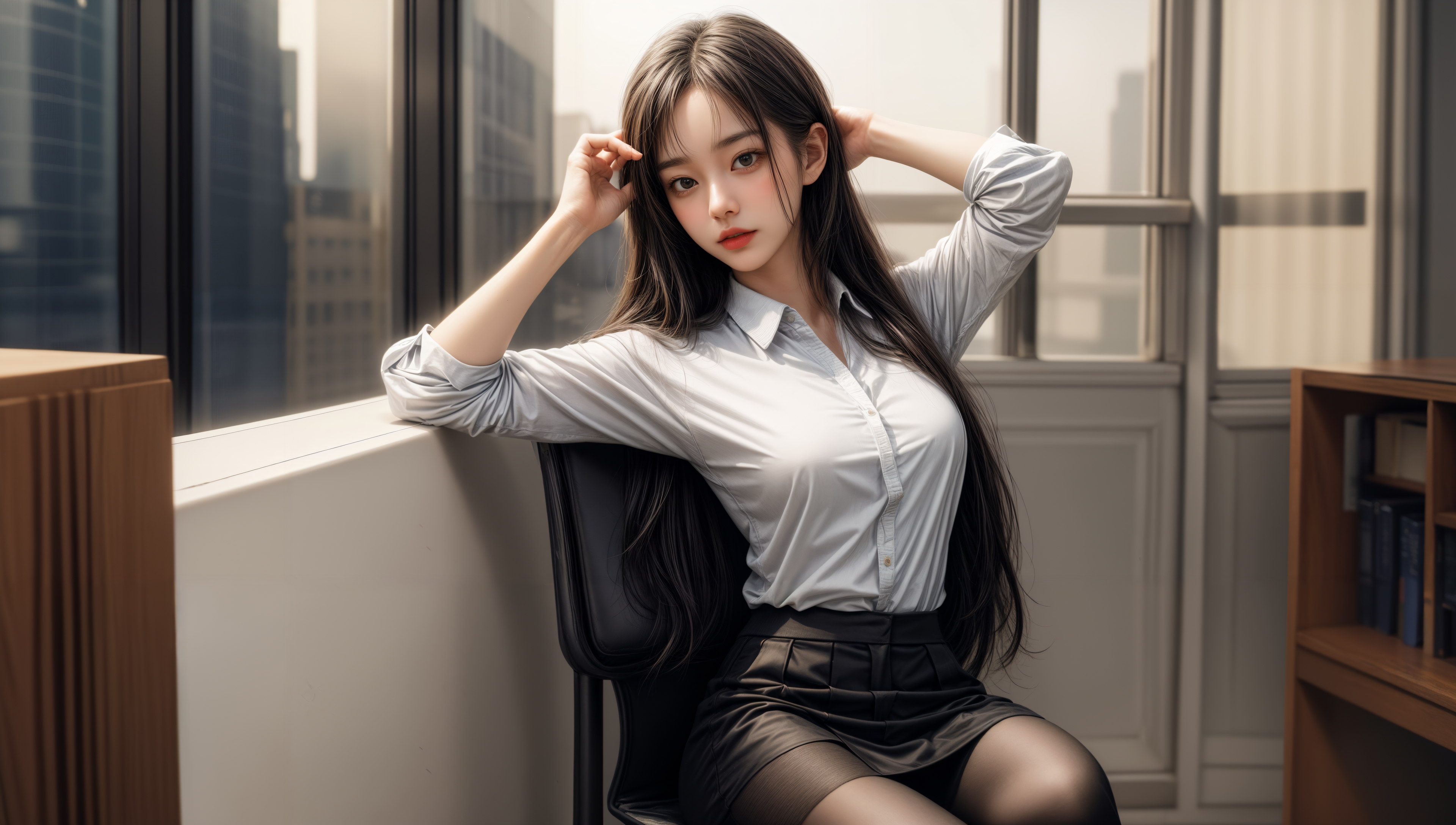 ai绘画职业装长发披肩的女神