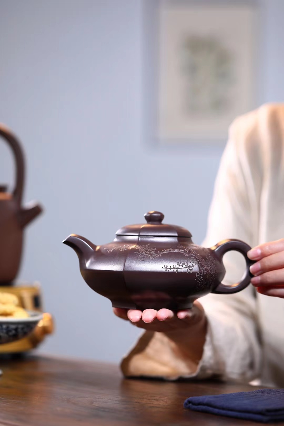 全手工宜兴紫砂壶名家蒋建军原矿紫茄泥